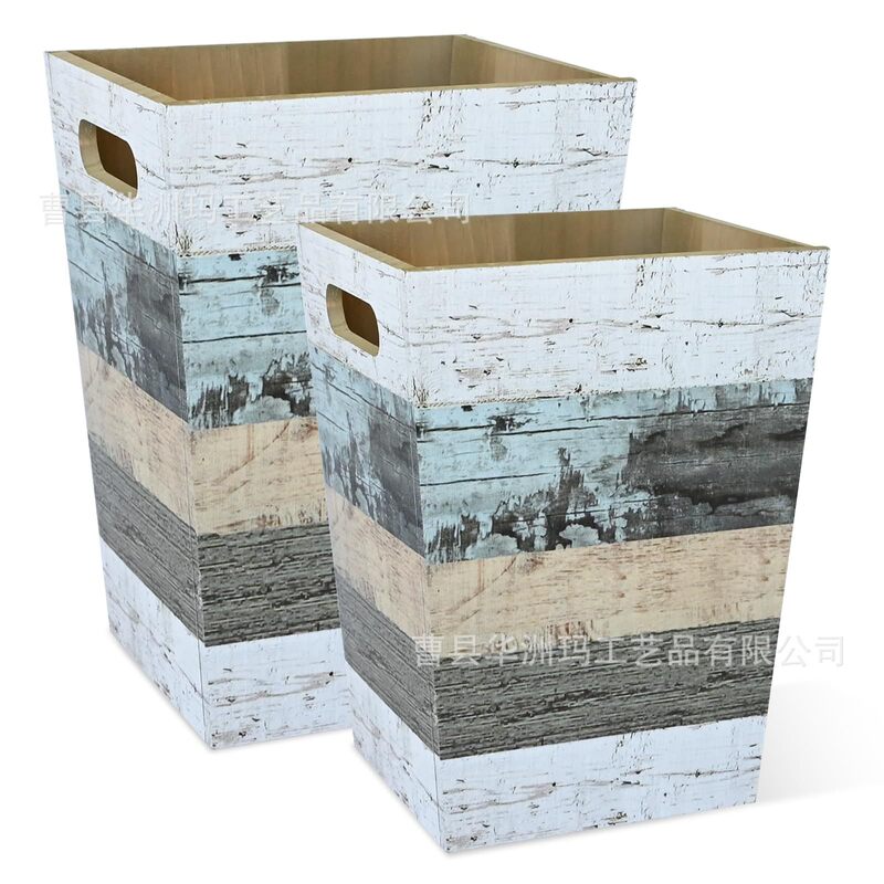 Home Wooden Garbage Retro Farmhouse Style Wooden Garbage Bin Office Wooden Paper Bin Old Style Garbage Bin
