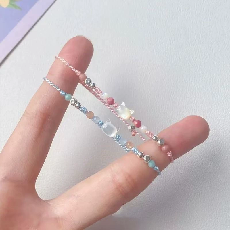 Котенок ~ Сладкая белая моллюска кошачка конфеты цвет вязаный браслет браслет женская мода изысканная пара ручных украшений