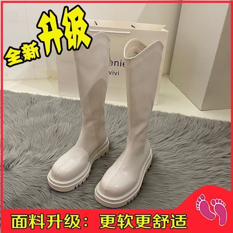 V口辣妹长筒靴2025年新款靴子女春夏厚底增高皮靴高筒弹力瘦瘦靴|undefined