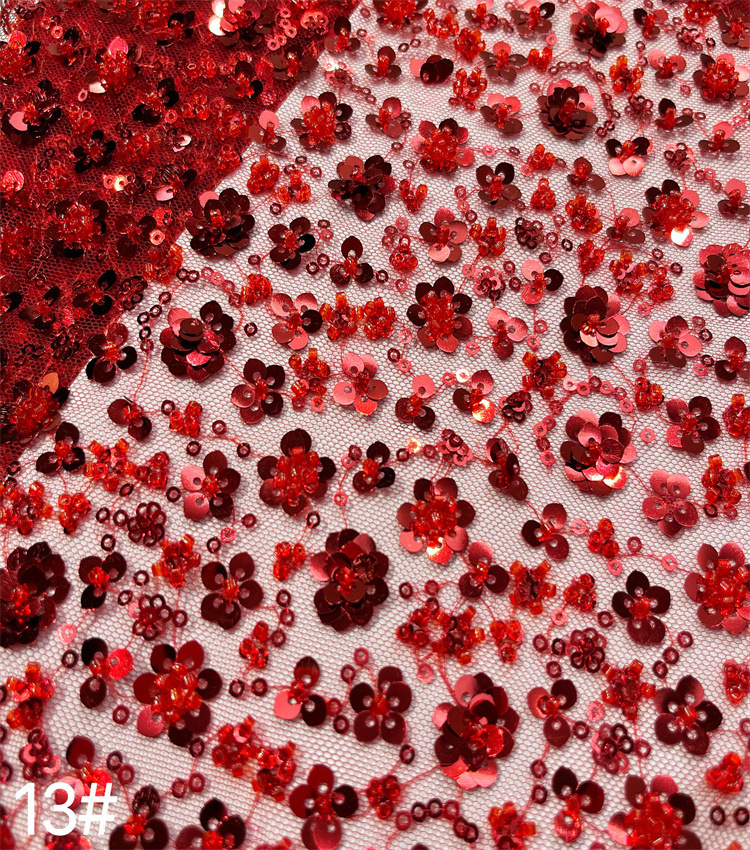 Inventario de flores de ciruela de malla de cuentas bordadas de tubería vestido de boda vestido de moda espectáculo de ropa infantil vestido de tela