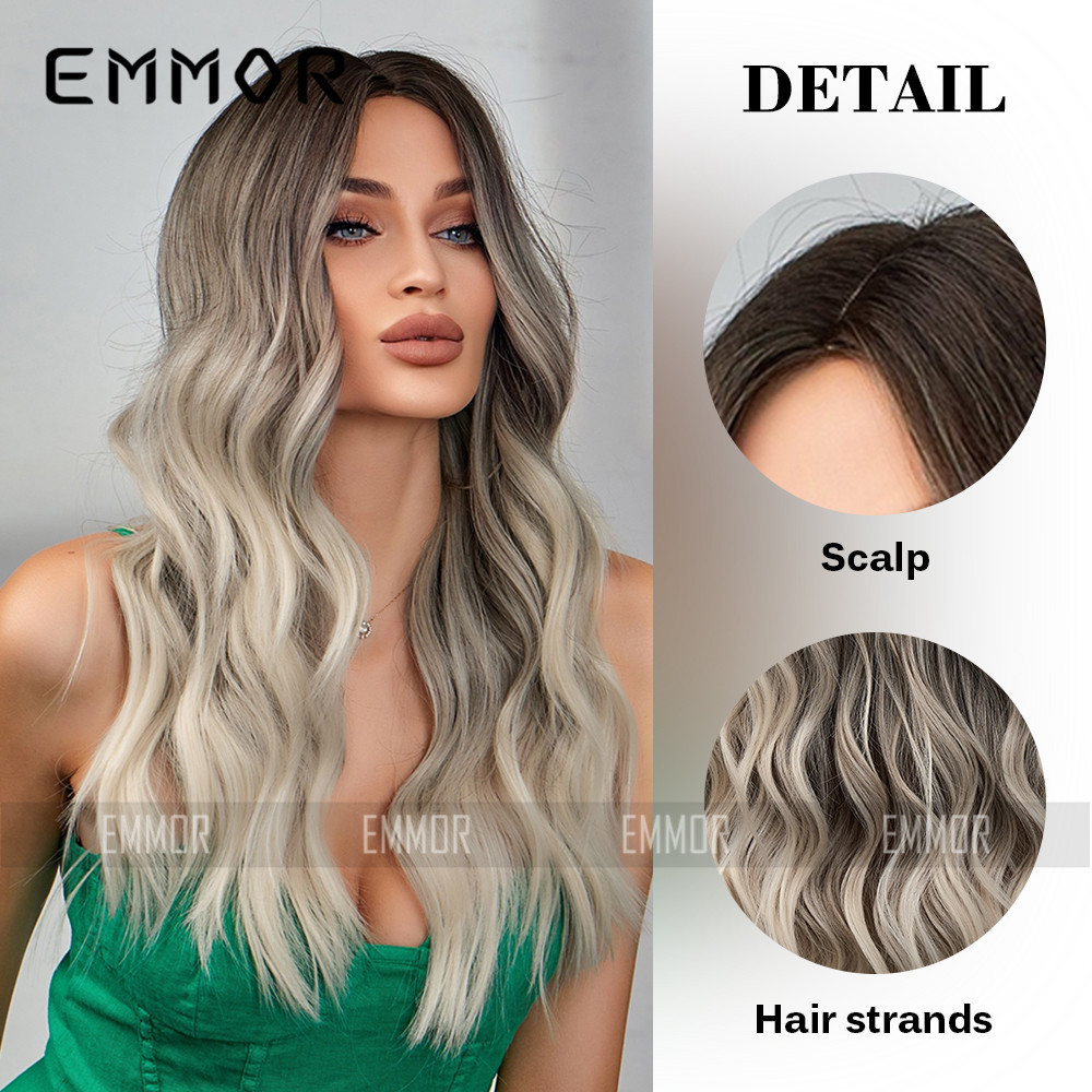 Europeo y americano Amazon transfronterizo nuevo punto medio negro degradado gris textura caliente fibra química peluca femenina Pelo Rizado