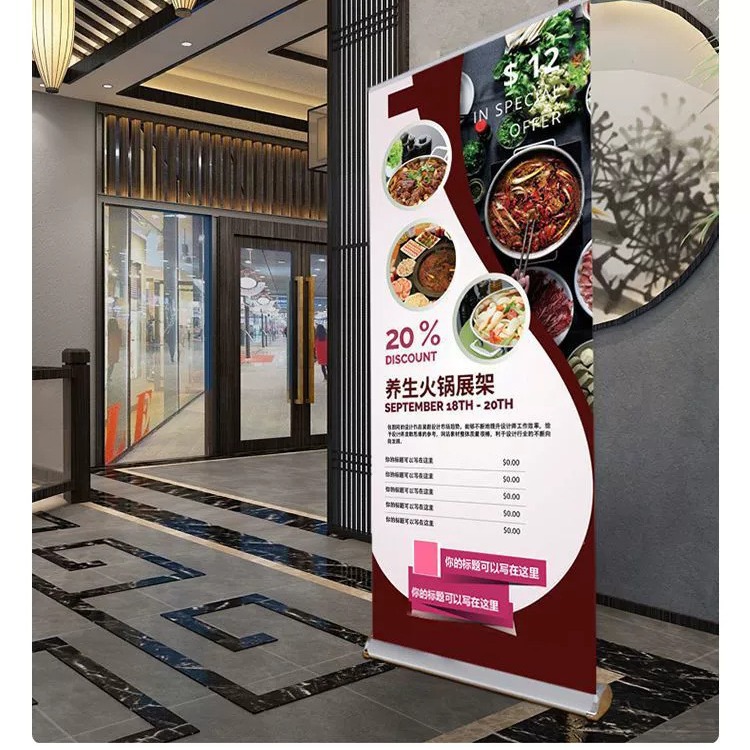 Personalizada aleación de aluminio YiLabao acero plástico de aluminio de aluminio estirable estante de exhibición portátil de publicidad contraída