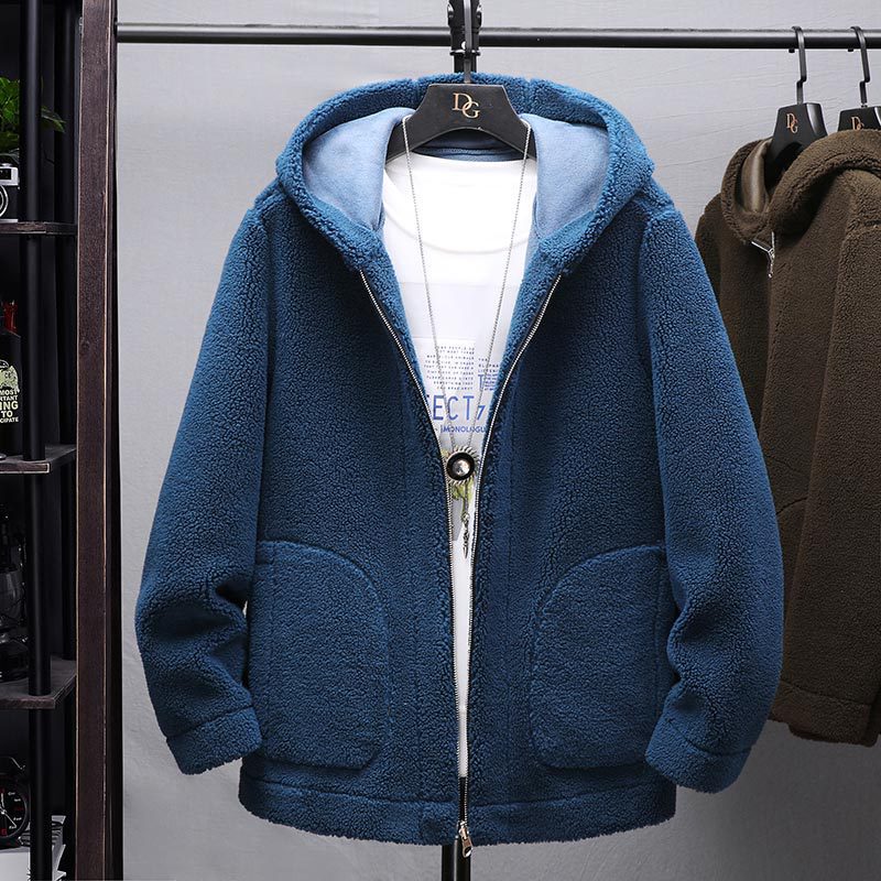 Extra Large Size Lamb Fleece Double-sided Hooded Jacket Men's Winter Clothing Chubby Fleece Coat Thickened Fleece Jacket