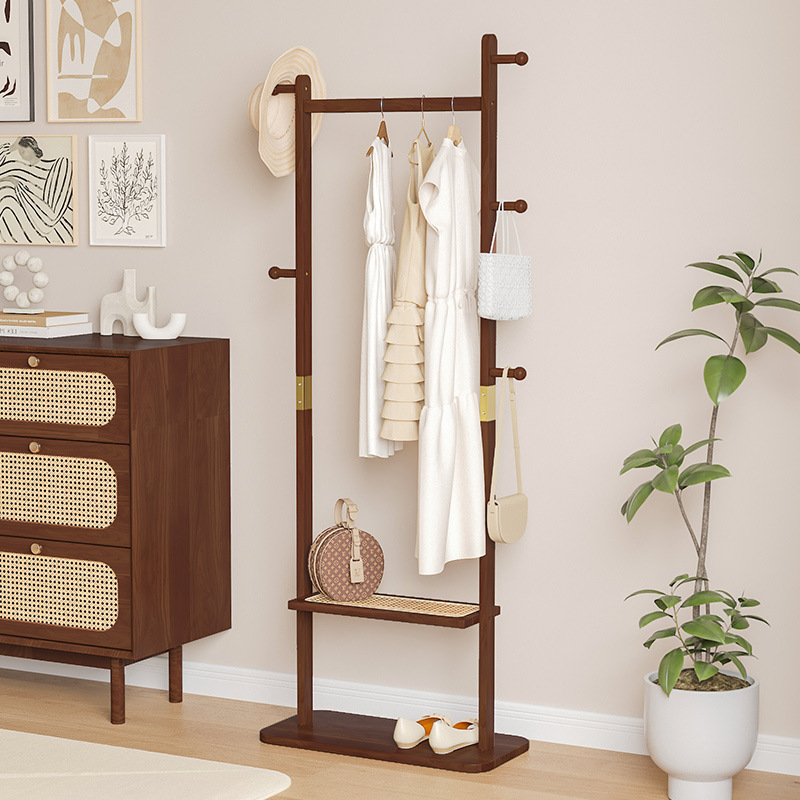Perchero de madera maciza simple, perchero de entrada, perchero de almacenamiento, perchero de dormitorio de piso, perchero de interior multifuncional