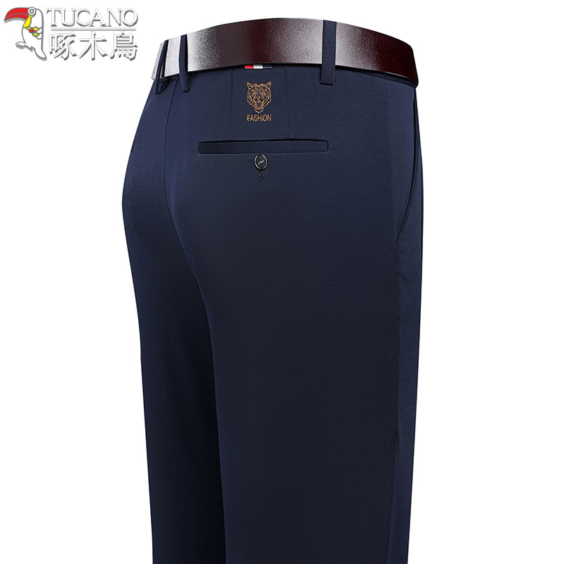 ウッドペッカービジネスカジュアルパンツ夏薄いアイスシルクメンズパンツ中年お父さんパンツルーズストレートパンツ|undefined