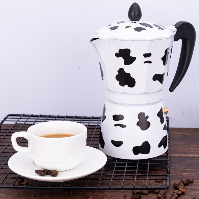 [Ma Yika] Aluminum Coffee Pot Mocha Pot Cow Color Spraying Coffee Pot Italian Electric Coffee Pot