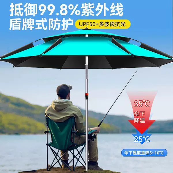 Fishing umbrella, large umbrella with adjustable canopy, sun and rain protection, wind-resistant, outdoor camping and fishing umbrella, new sunshade umbrella
