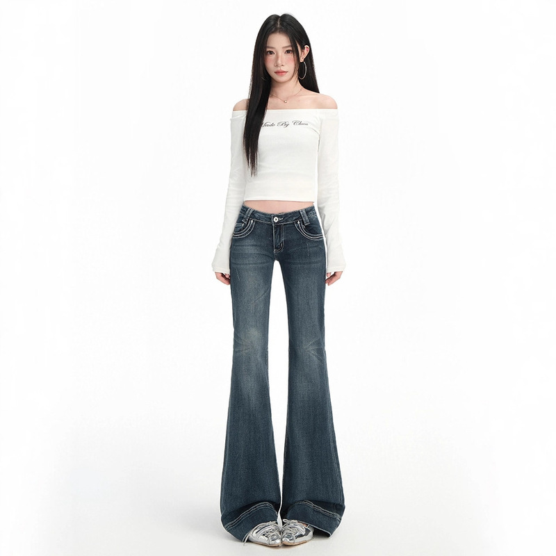 Yi Mengling's Same Style American Ultra-Low-Waist Bootcut Jeans for Women 2025 New Sexy Elastic Floor-Length Flared Pants Yi Mengling's Same Style American Ultra-Low-Waist Bootcut Jeans for Women 2025 New Sexy Elastic Floor-Length Flared Pants