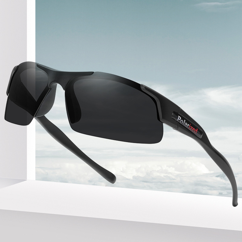 Polarised Sports Sunglasses For Men Square Half Frame Cycling Fishing_voghion.com