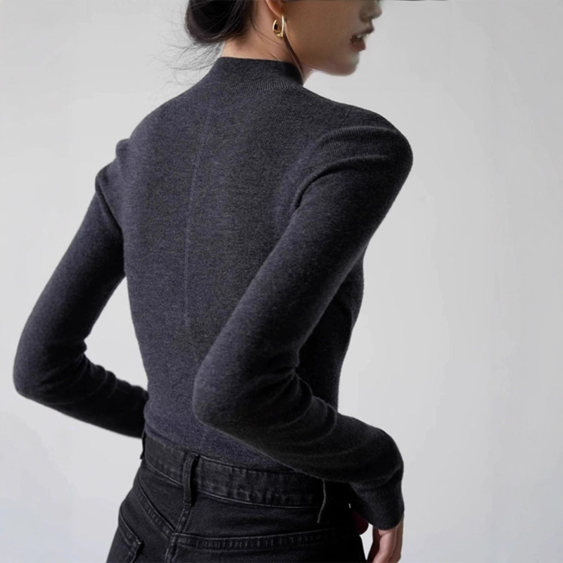 New High-End Gray Half-Turtleneck Wool Knit Base Sweater for Women, Autumn and Winter Mid-Neck Long-Sleeve Sweater for Layering New High-End Gray Half-Turtleneck Wool Knit Base Sweater for Women, Autumn and Winter Mid-Neck Long-Sleeve Sweater for Layering