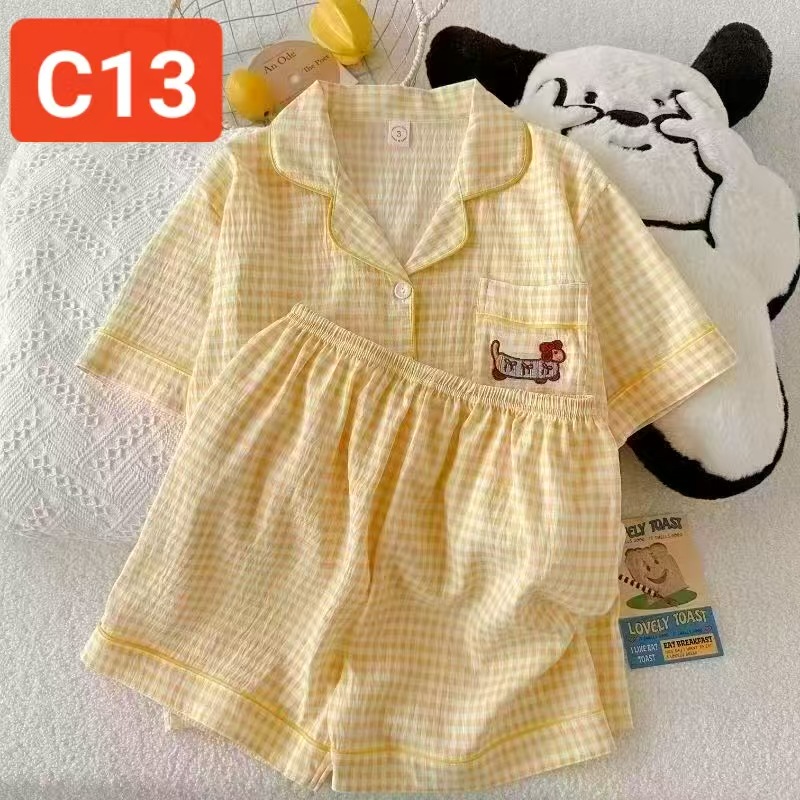 Al por mayor transfronterizo pantalones cortos de manga corta nubes pijamas de algodón de dibujos animados lindos cardigan con solapa primavera y otoño set de ropa para el hogar