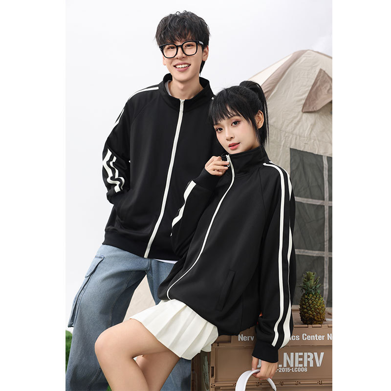 Autumn 2025 New Stand Collar Sports Jacket for Men and Women, Youthful Versatile College Style Double Stripe Sweatshirt Jacket Wholesale