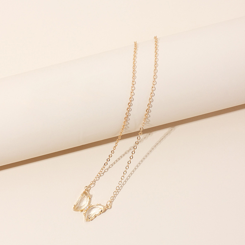 4g Weight Necklace Classification Wedding, Travel Occasion Alloy Material Animal Pattern Women'S Gender Simple Style Style Light Blue, Pink, Purple, Green, Transparent, Yellow Color Korea Resin Butterfly Alloy Necklace Wholesale 3