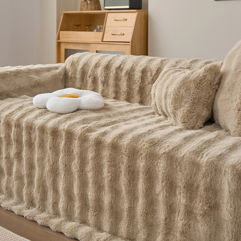 Toalla de sofá de peluche de color sólido gruesa tela de cubierta antideslizante a prueba de garras de gato cubierta de sofá de una sola pieza cojín de sofá