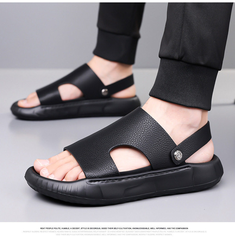 Dép sandal nam da bò lớp đầu mũi hở đế dày, dép đi biển da mềm đế êm — GA05 màu nâu, GA05 màu đen chi tiết 17