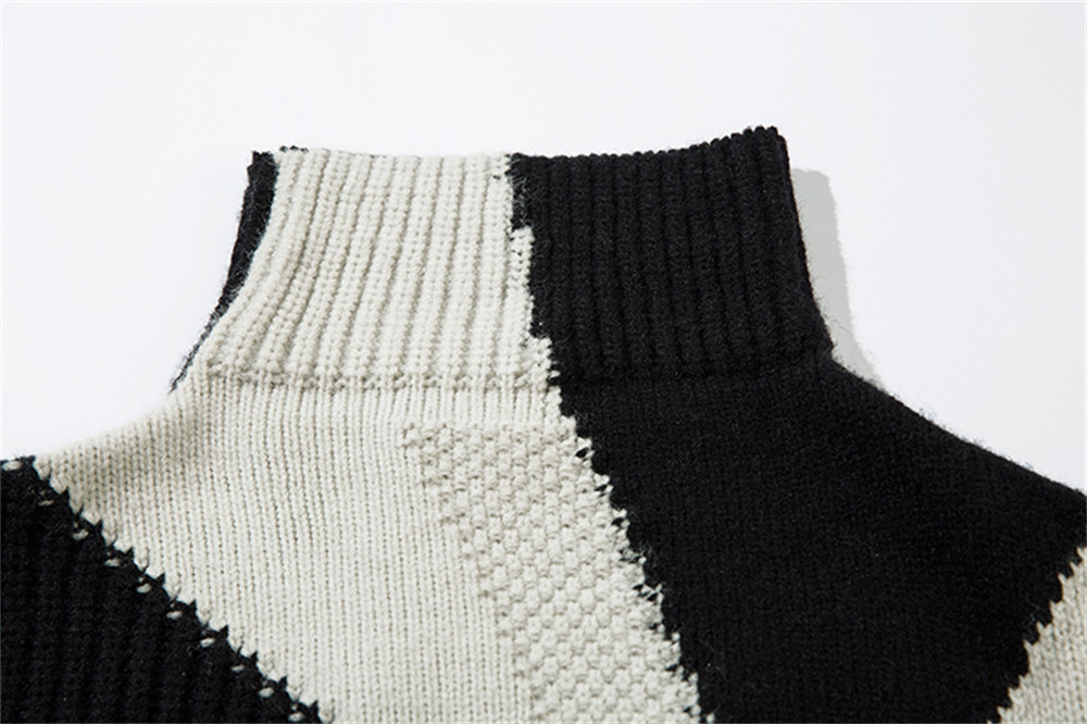 Patchwork Contrast Color Irregular Turtleneck Sweater