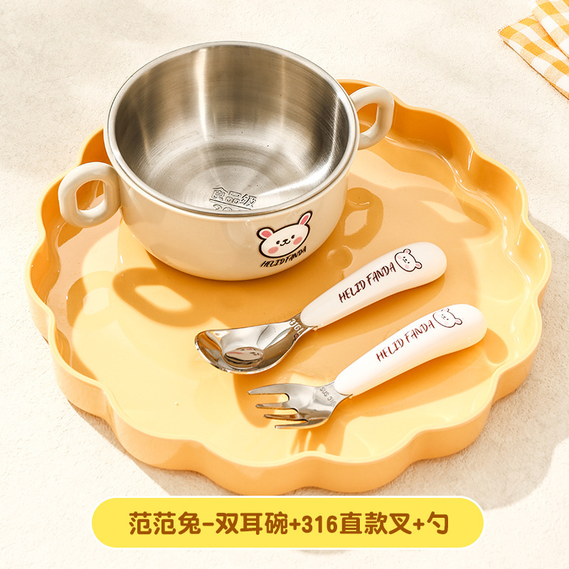 子供用補助食器乳幼児用ステンレス製転倒防止双柄食器食品級多機能食器セット|undefined