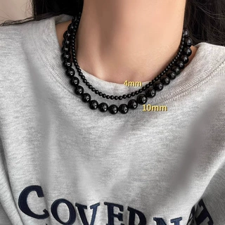 秋冬黑玛瑙项链女轻奢小众暗黑百搭高级感手工串珠复古风锁骨链