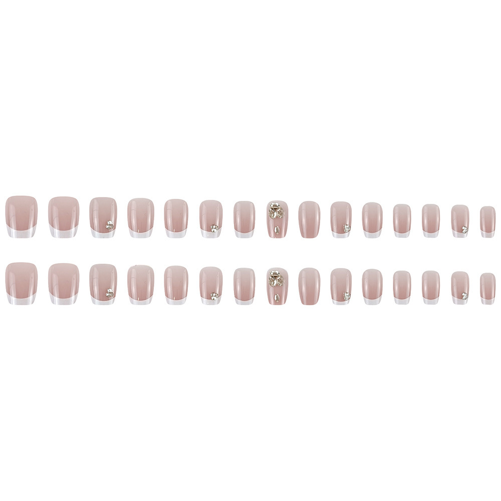 Explosión suave francesa polvo desnudo permeable al hielo uñas falsas bordes blancos productos acabados de diamante para usar uñas cortas cuadradas de manicura gradiente image 6