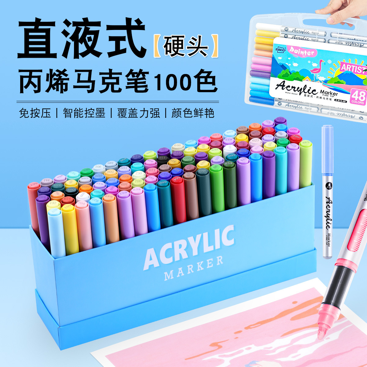 Guangna Z.613 marcador acrílico de cabeza dura de tipo directo se puede apilar en color, marcador acrílico de cabeza dura sin olor 100 colores