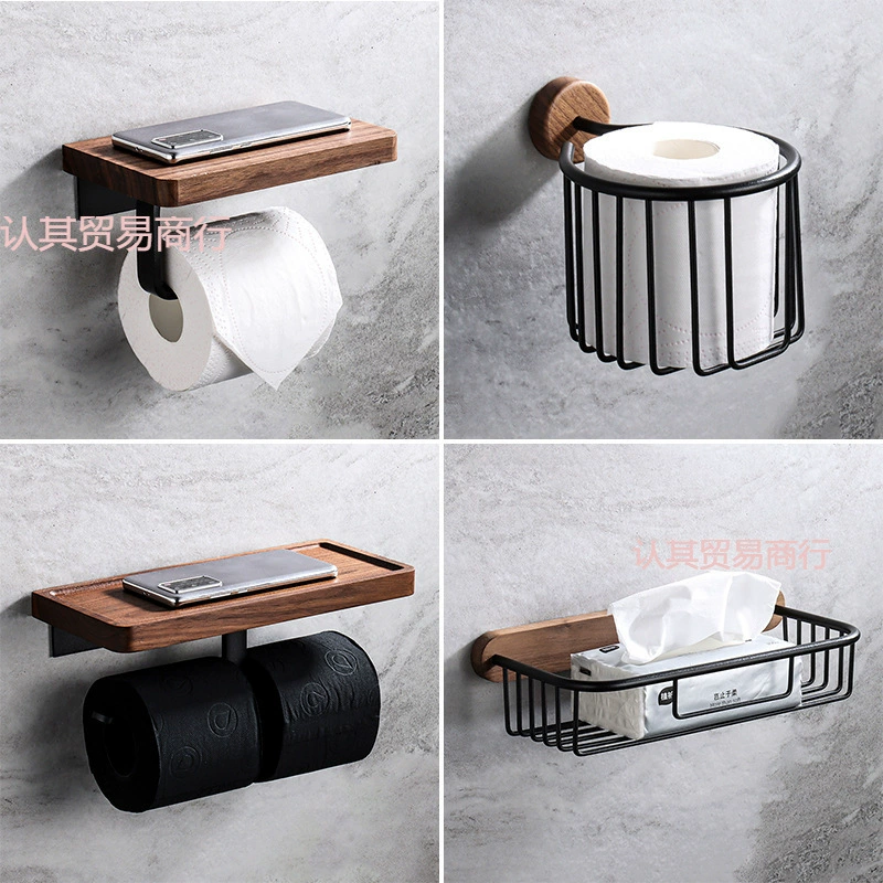 Креативный держатель для бумажных полотенец из цельного дерева без перфорации, коробка для туалетной бумаги, стеллаж для хранения мобильного телефона, держатель для рулона бумаги из черного ореха