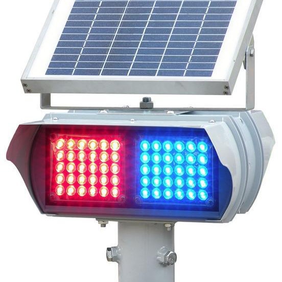Lámpara estroboscópica solar, luz de advertencia de seguridad de tráfico, luz roja y azul intensa, luz de barricada de doble cara, luz estroboscópica de intersección