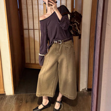 东大门复古水洗牛仔裤女夏棉弹七分裤宽松休闲直筒裤