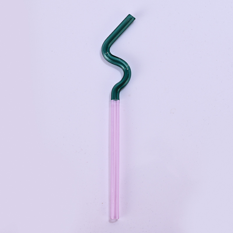 Paja de vidrio de color en forma de japonés lindo resistente a altas temperaturas creativo color a juego bebida de leche caliente paja curvada