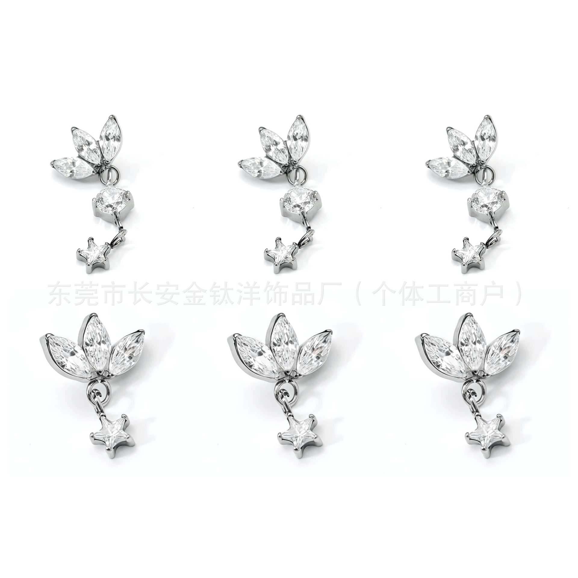 F136 Titanium Clover Five-Pointed Star Zircon Earrings Pendant Lip Piercing Nose Piercing Ear Studs G23 Titanium Alloy Piercing Jewelry detail image 5
