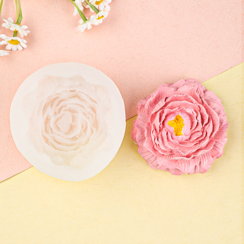 Vela de aromaterapia floral Molde de peonía grande Jabón hecho a mano de bricolaje Expansión de yeso Pastel de chocolate Molde de silicona