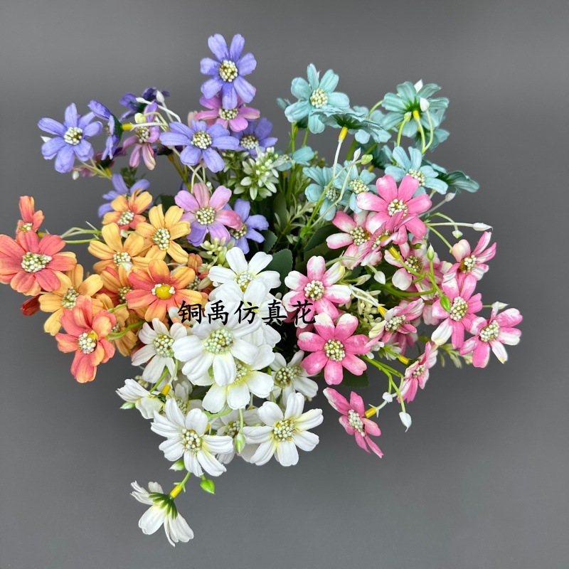 Chrysanthemum feliz simulado com 15 camadas, pequeno buquê de flores de seda, casa, hotel, casamento, fotografia, ornamentos, pequeno crisântemo