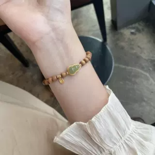 老山檀印度迈索尔和田玉晴水葫芦原创设计文玩手串简约小众手链女