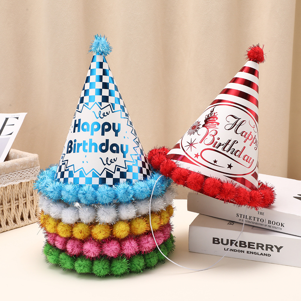 comercio exterior cumpleaños sombrero sombrero de papel estampado sombrero de plumper fiesta vestir atmósfera vestir sombrero de punta fábrica al por mayor