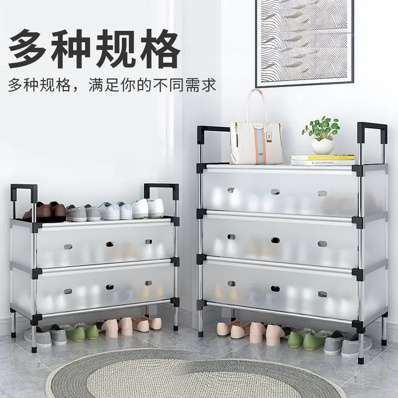 Estante de zapatos con cubierta a prueba de polvo simple multicapa casero fuerte y duradero de gran capacidad alquiler de alquiler albergue gabinete de zapatos