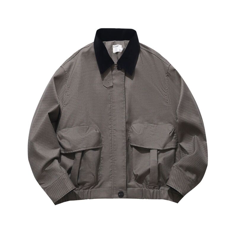 Broallybr British Retro Houndstooth Work Jacket for Men and Women, Classic Plaid Lapel Jacket, Hunting Clothing W04