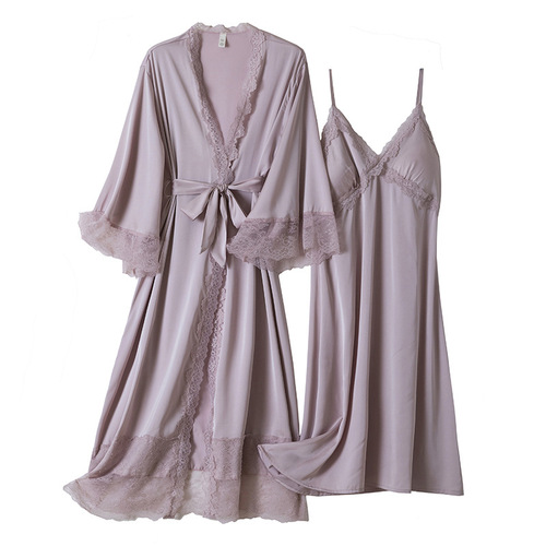 2024 Spring New Women's Robe with Extended Length Sexy Nightgown for Women with Breast Pads Silk Homecoming Clothes Direct from Factory