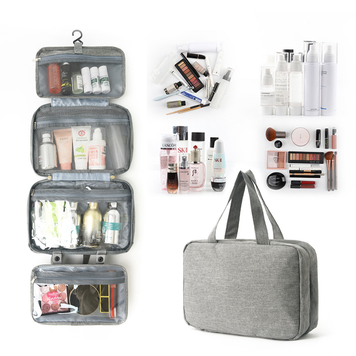 Excepciones transfronterizas de comercio exterior, cuatro pliegues, separación en seco y húmedo, se pueden colgar, almacenamiento multicolor, cosméticos, bolsa de lavado portátil, maquillaje