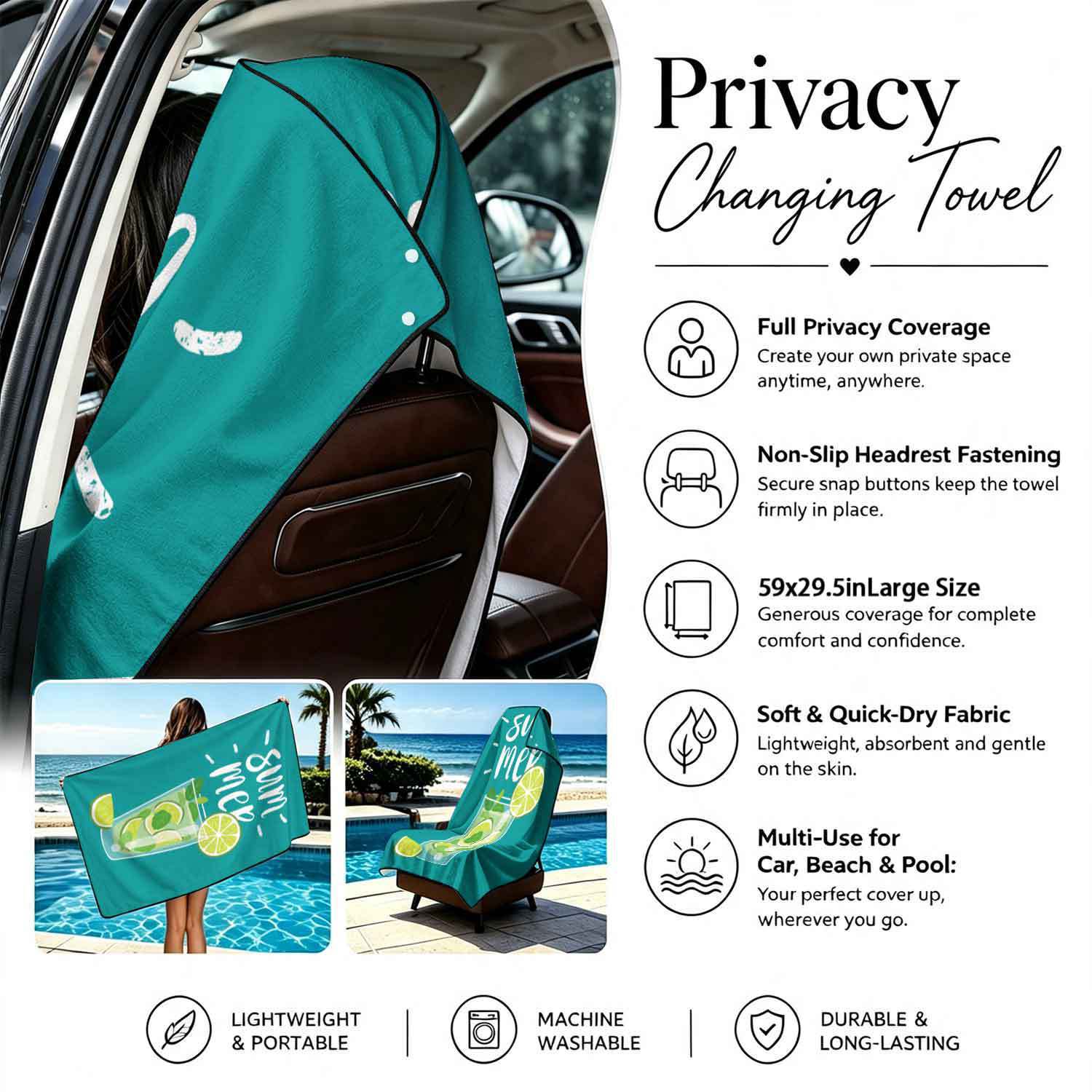 Summer bath towel and car seat cover 2-in-1, ultra-fine fiber outdoor beach and car dual-use universal seat cushion