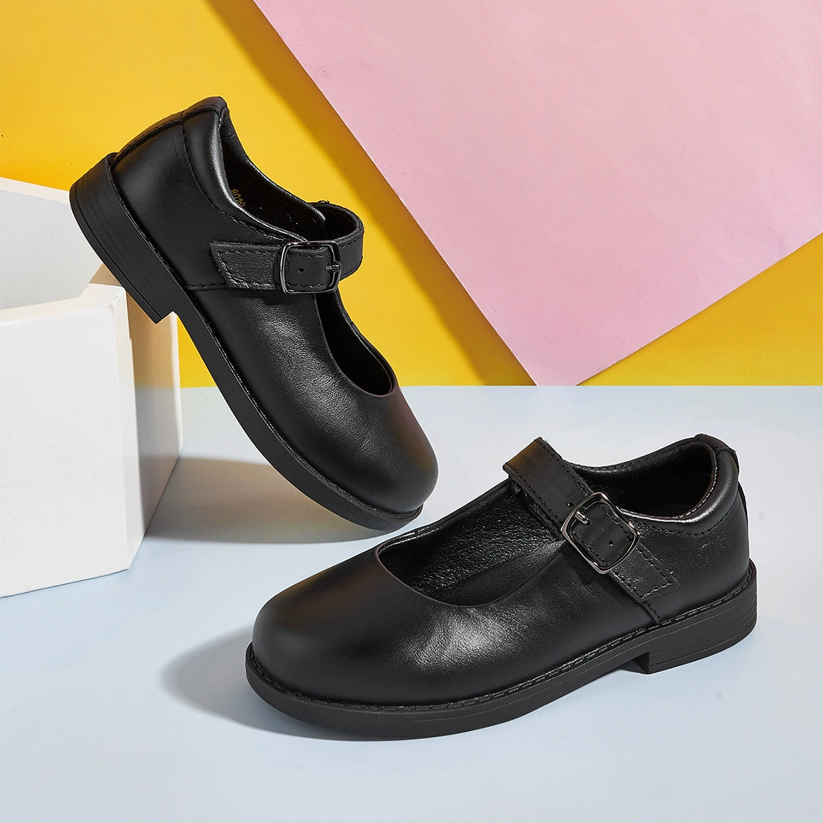 Обувь для девочек, туфли принцессы, новые черные туфли из телячьей кожи с круглым носком, детские туфли на плоской подошве, студенческая обувь для выступлений, классическая и универсальная