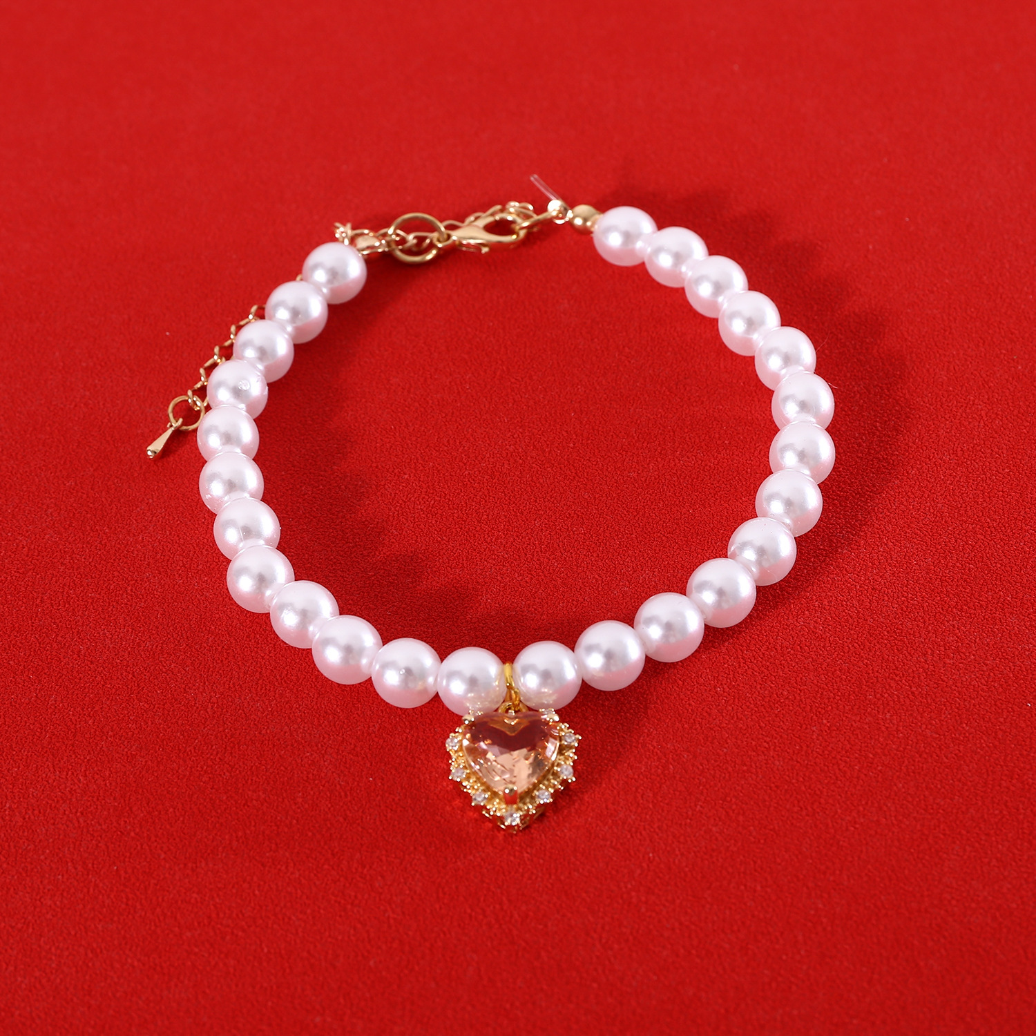 Perla ajustable para mascotas gatos perros conejos amor collar de diamante zircón collar de cumpleaños comercio exterior collar