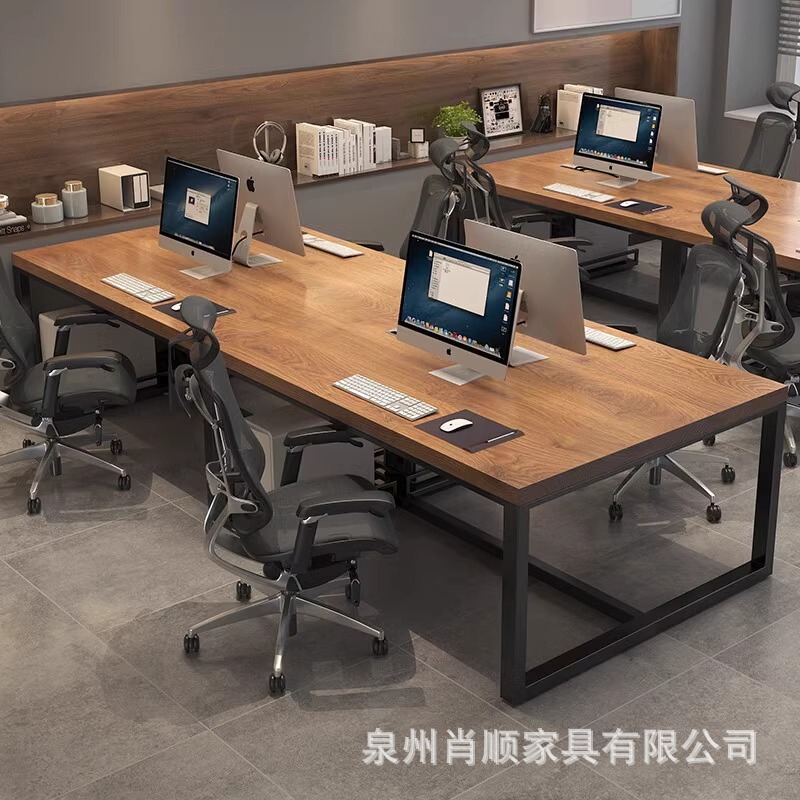 Industrial Style Staff Solid Wood Desk Simple Office Staff Desk Workbench Computer Desk Multi-Person Long Table