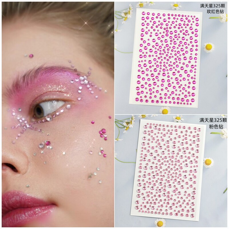 Eye makeup stickers tear makeup Starry Sky 325 Pink White Pearl rhinestone acrylic children's stage performance face stickers