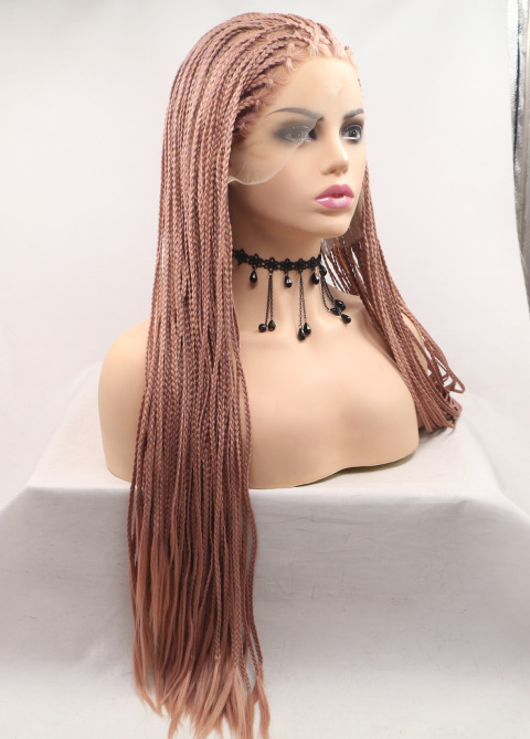 Polvo marrón amazónico tres hebras pequeñas trenzas sucias europeas y estadounidenses pelucas damas de encaje de fibra química trenzas pequeñas cubierta de cabeza LW0251