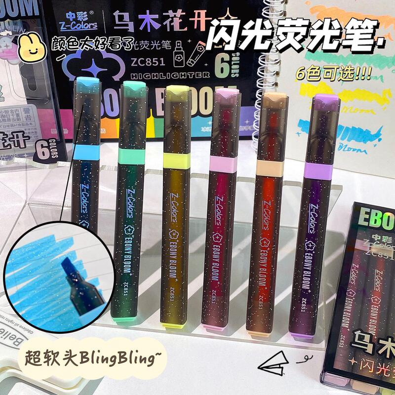 Ebony Blossom Glitter Highlighter 6 Colors Soft Tip Color Marker Pen Outline Pen Student Highlighter Pen Ebony Blossom Glitter Highlighter 6 Colors Soft Tip Color Marker Pen Outline Pen Student Highlighter Pen