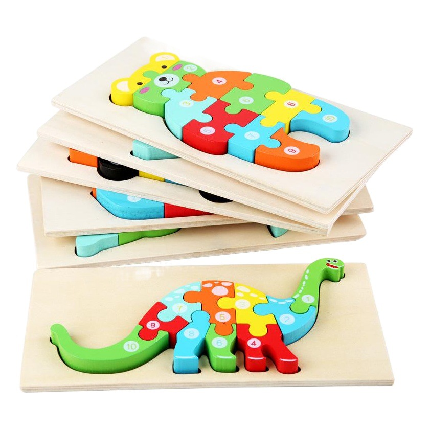 Bloques de construcción digitales tridimensionales para niños de madera rompecabezas dinosaurio animal cognición educación temprana rompecabezas puesto de venta caliente