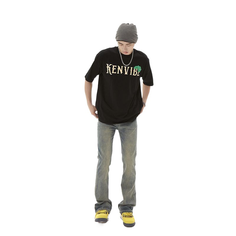 American Style Vintage Yellow Mud Dyed Washed Old Jeans Men's High Street cleanfit Straight Slim Fit Spotty Pants