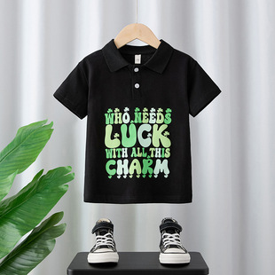 Boys Summer Clothes 2025 New Kidsren's Short-Sleeved T-Shirt Baby Lapel Polo Shirt Pure Cotton Top Half-Sleeved T-Shirt Black