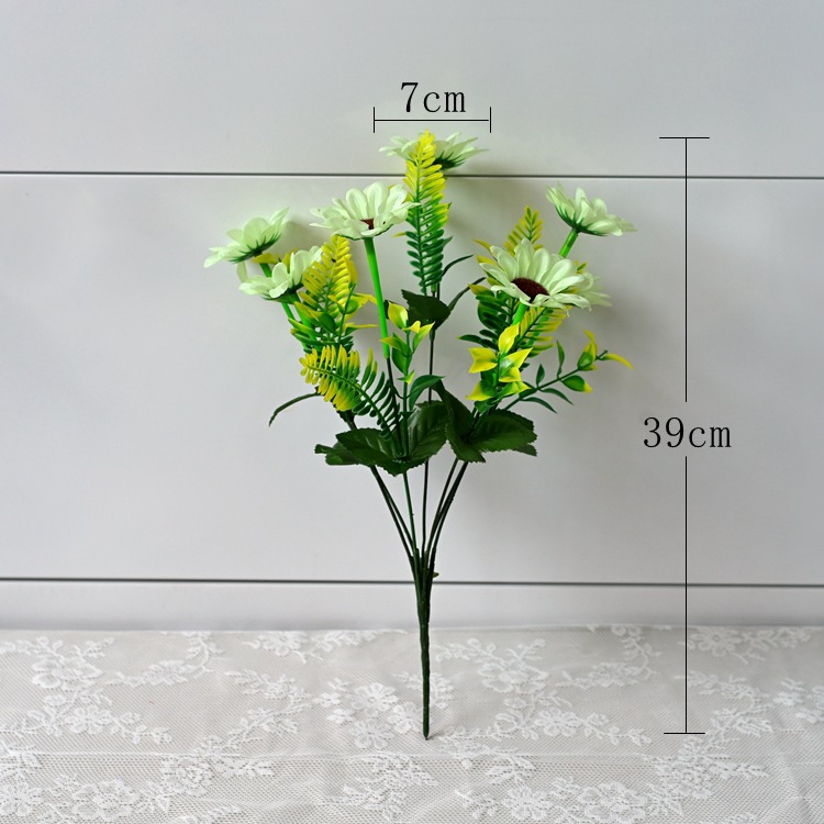 Flor de margarita artificial con 7 cabezas, margarita africana, flor de seda de manzanilla, arreglo floral decorativo de crisantemo, ramo artificial.