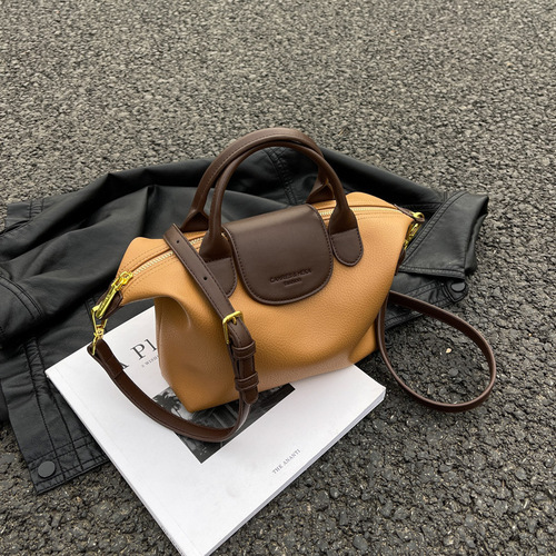 Fashionable high-end women's bag 2024 new leather texture contrasting color portable dumpling bag live broadcast versatile shoulder crossbody bag