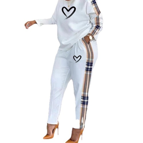 Women's Amazon European and American Fashion Print Long Sleeve Plus Size Loose Women's Casual Two-Piece Set